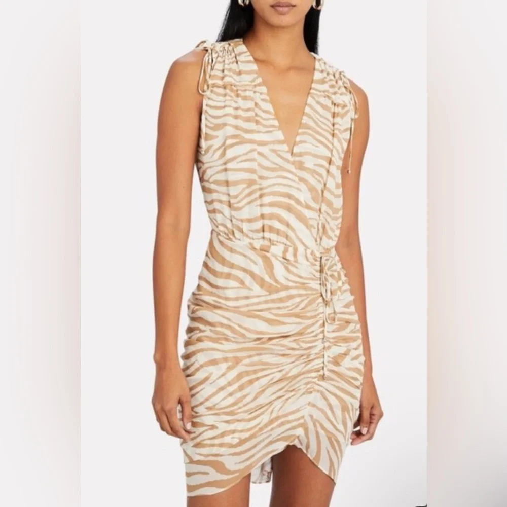 NWOT Veronica Beard Soheyla Ruched Tiger Print Silk Georgette Dress Size 10 - Picture 3 of 11